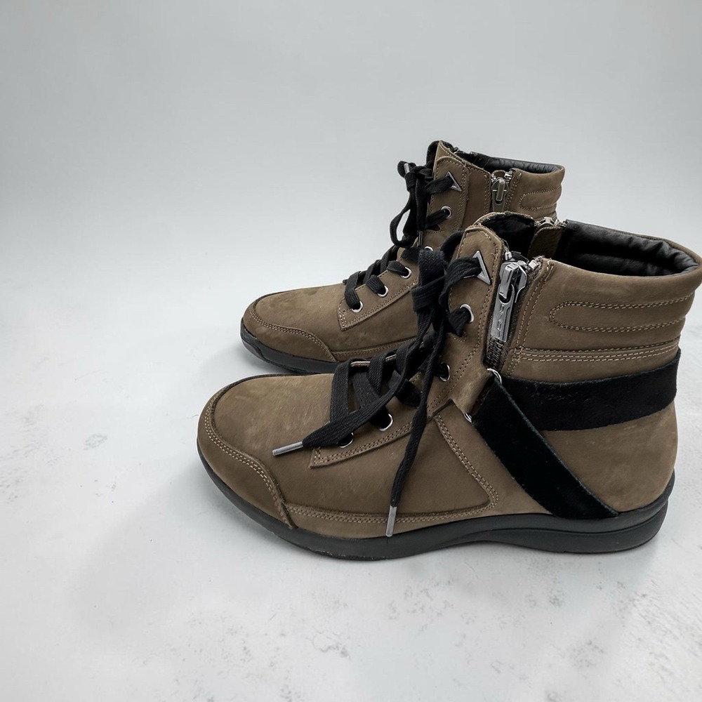 LGND Mens Olive Green Leather High Top Sneaker Boots Dual Zip US 8.5M NEW